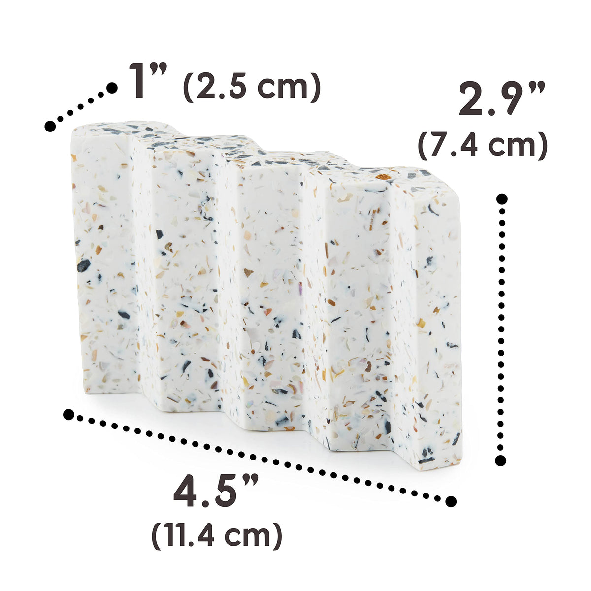 Tapeera Zig Zag Terrazzo Stone Soap Dish for Bathroom Sink - Concrete Soap Saver for Bar Soap Holder for Shower - Sponge Holder - Self Draining Soap Dish Holder - Kitchen Soap Tray (White)