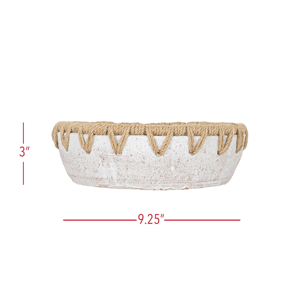 Foreside Home and Garden 3" x 9.25" Landon Decorative White Terracotta Greenery Planter Pot Bowl w/Woven Geometric Jute Rim Home Boho Rustic Style Natural Accent Piece Faux Artificial Plant Decor