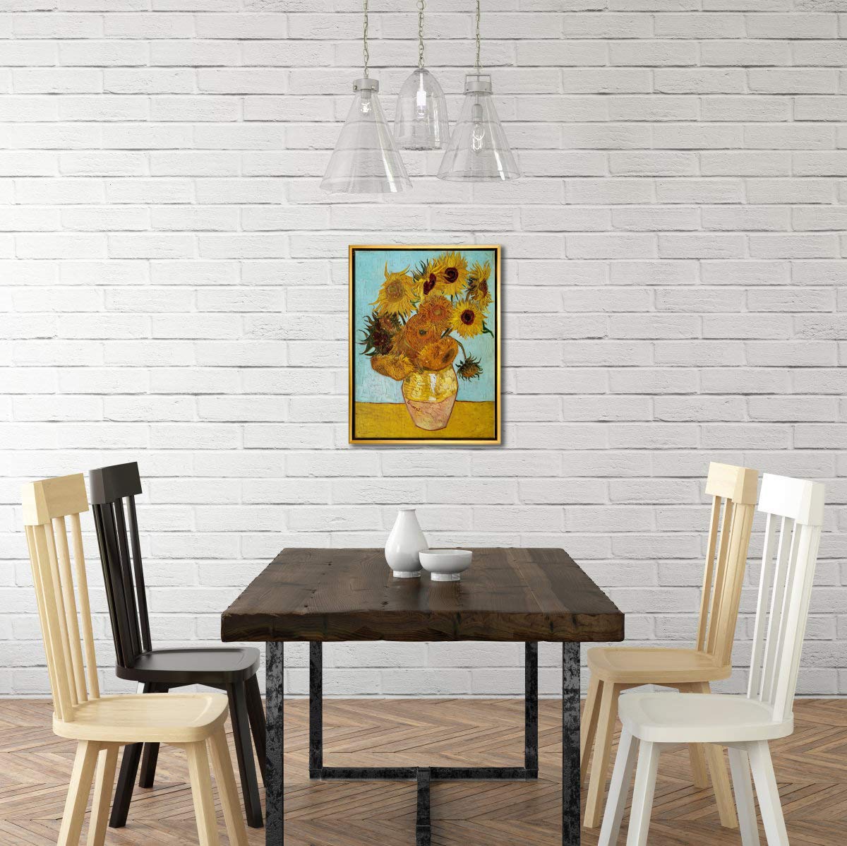 Wieco Art Framed Wall Art Canvas Prints of Sunflower by Vincent Van Gogh Paintings Reproduction Abstract Wall Decorations for Living Room Golden Frame