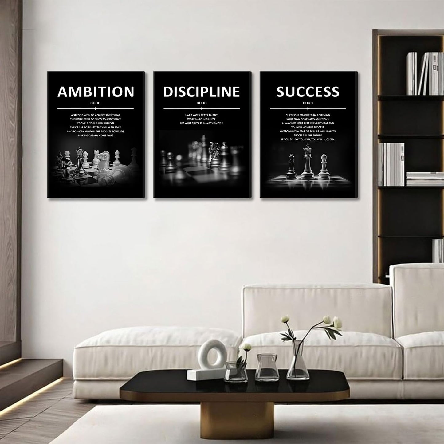 ONEOLTN Motivational Wall Decor Inspirational Office Canvas Wall Art Quotes Prints Artwork Success Ambition Discipline Encouraging Pictures for Study Room Gym Sayings Home Decoration 12” x16” x3PCS