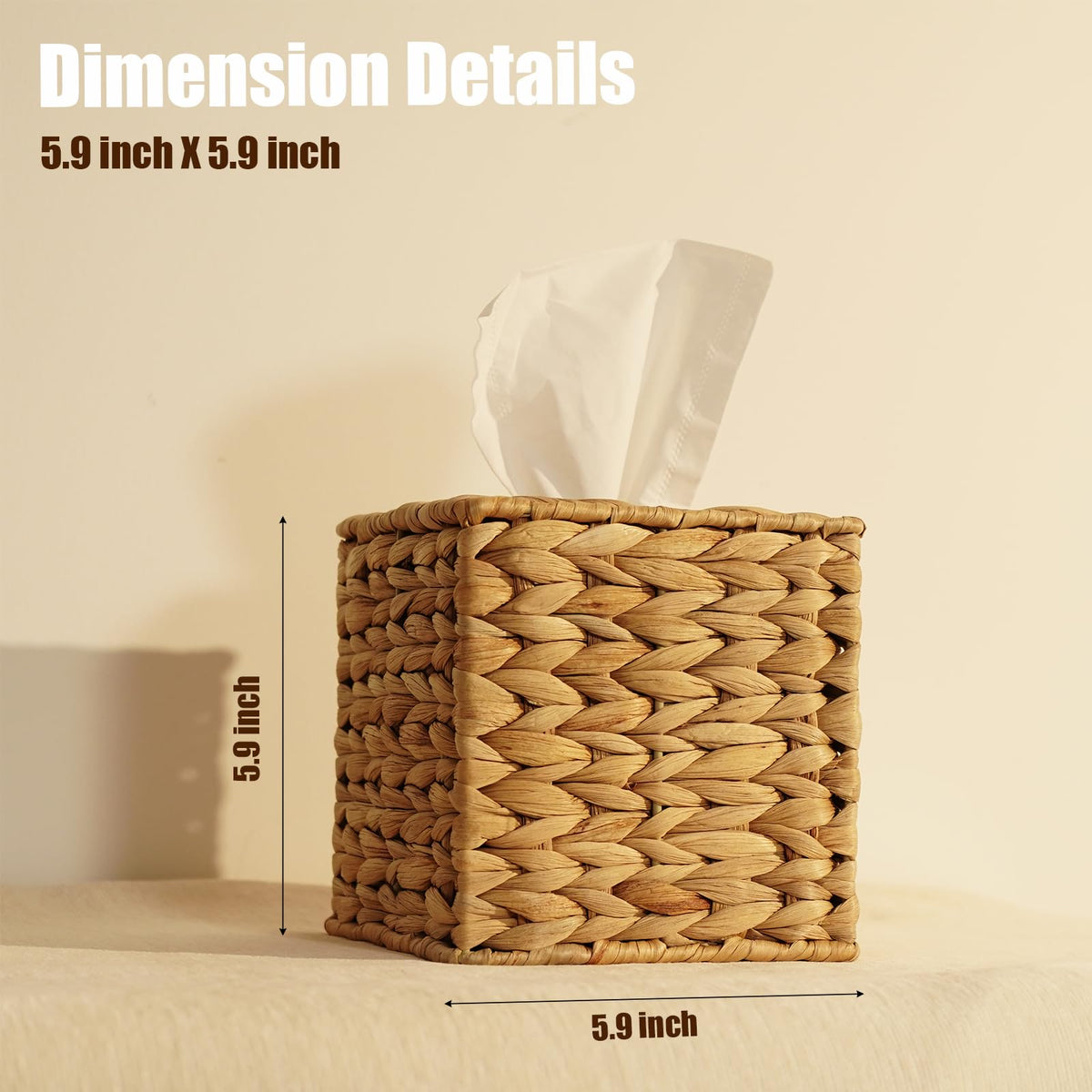 Set of 2 Water Hyacinth Handwoven Tissue Box Cover, Natural Handmade Wicker Napkin Box Holder, Handcrafted Square Facial Tissue, Rustic Decorative on Table and Bathroom, Office, Boho Decorative