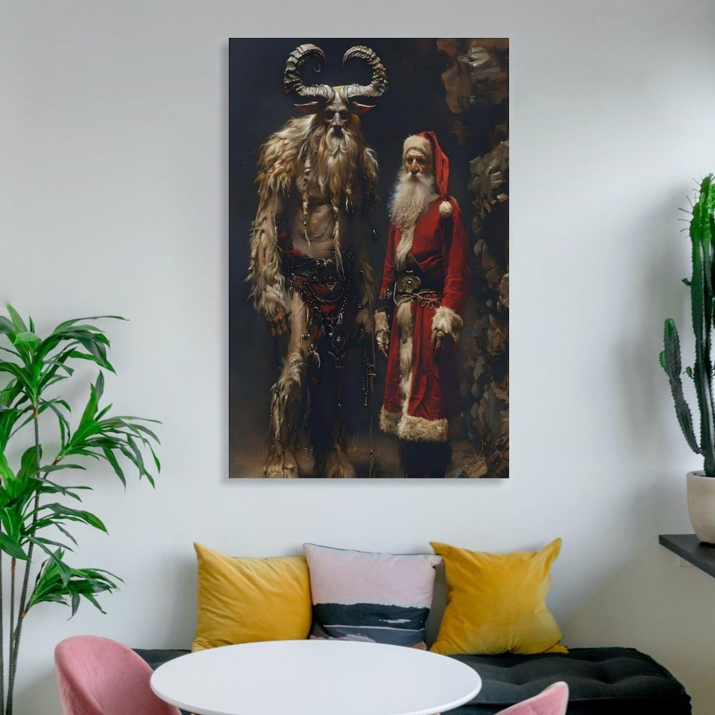 Saint Nicholas And Krampus Alpine Folklore Canvas Printing Wall Art Prints Festive Posters Scandinavian Rustic Style Christmas Yule Theme Wall Decor Living Room Bedroom Office Gift 12x18inch(30x45cm)