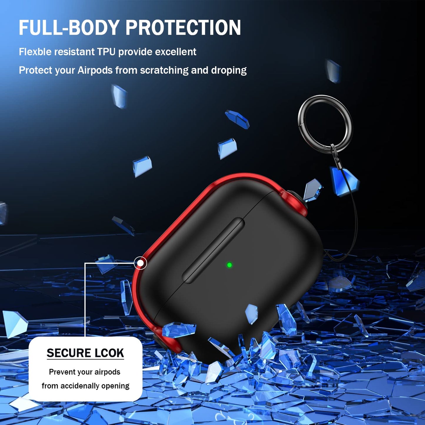 R-fun for Airpods Pro Case (2nd/1st Gen,2023/2022/2019) with Secure Lock & Cleaning Kit, Music Headset Earphone Protective Case Cover Compatible with Airpods Pro 2 (USB-C/Lightning Cable), Black/Red