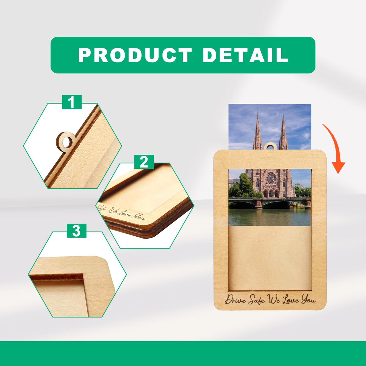 NOTISH Car Decor Hanging Picture Frame, Rear View Mirror Accessories, Car Picture Holder, Wallet-Sized Wooden Photo Frame, Mini Car Picture Frame(Drive Safe We Love you)