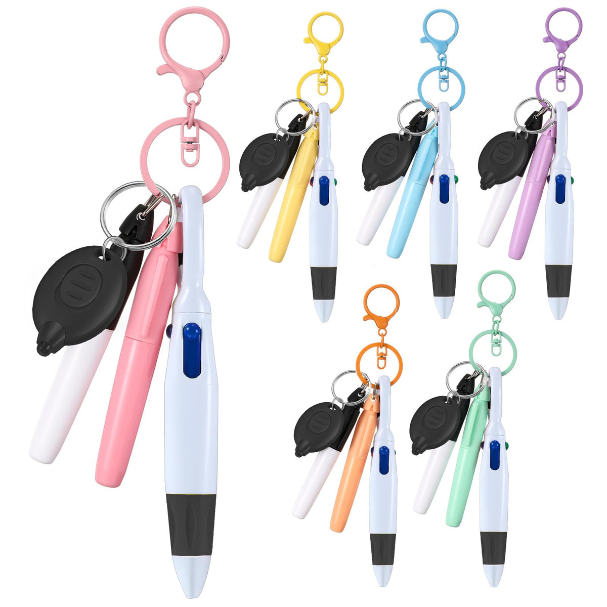 Chinco 30 Pcs Retractable Shuttle Pen Clip with Mini Highlighter Nurse Badge Pen Neon Marker LED Keychain Ring Clip for Nurse Gift(Simple,Black)
