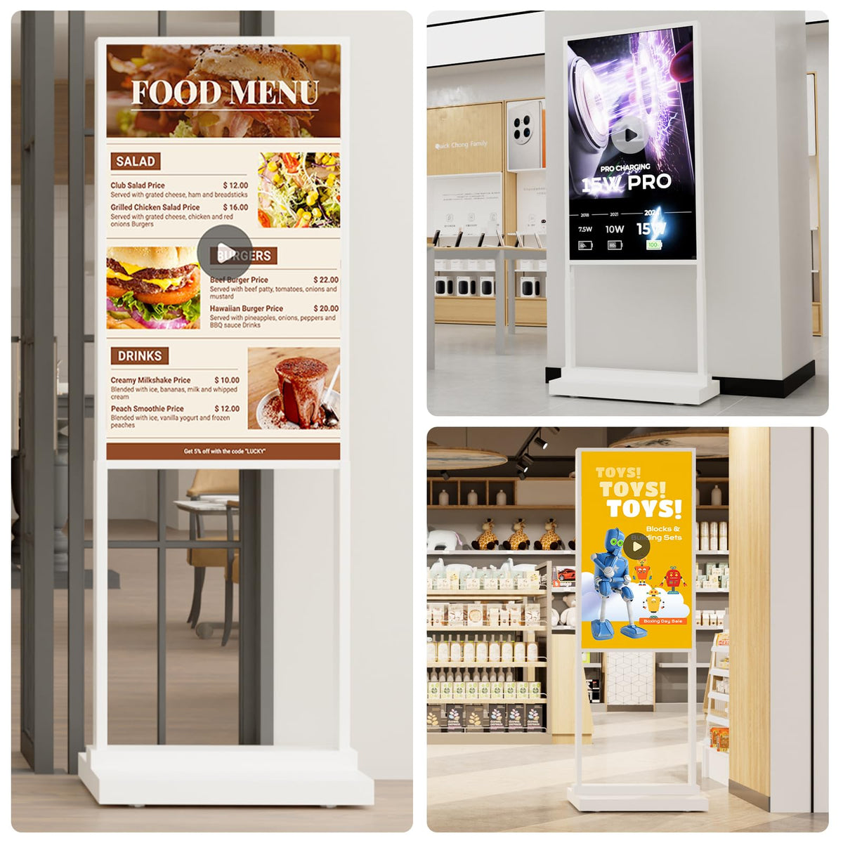 Canlarriz 43 inch Digital Signage Kiosk 700 nits 4K UHD Ultra-Bright Advertising Screen Floor Standing Digital Poster for Retail Display and Trade Show Display Free Web Content Editor Android USB/HDMI