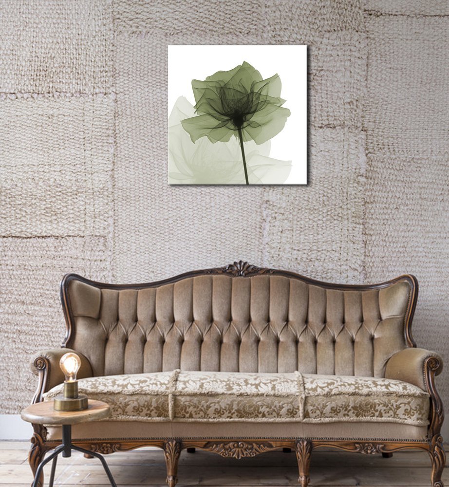 Wieco Art Large Contemporary Gallery Wrapped Floral Giclee Canvas Print Green Flickering Flowers Pictures Paintings on Canvas Wall Art Ready to Hang for Living Room Home Decorations 24x24 inch