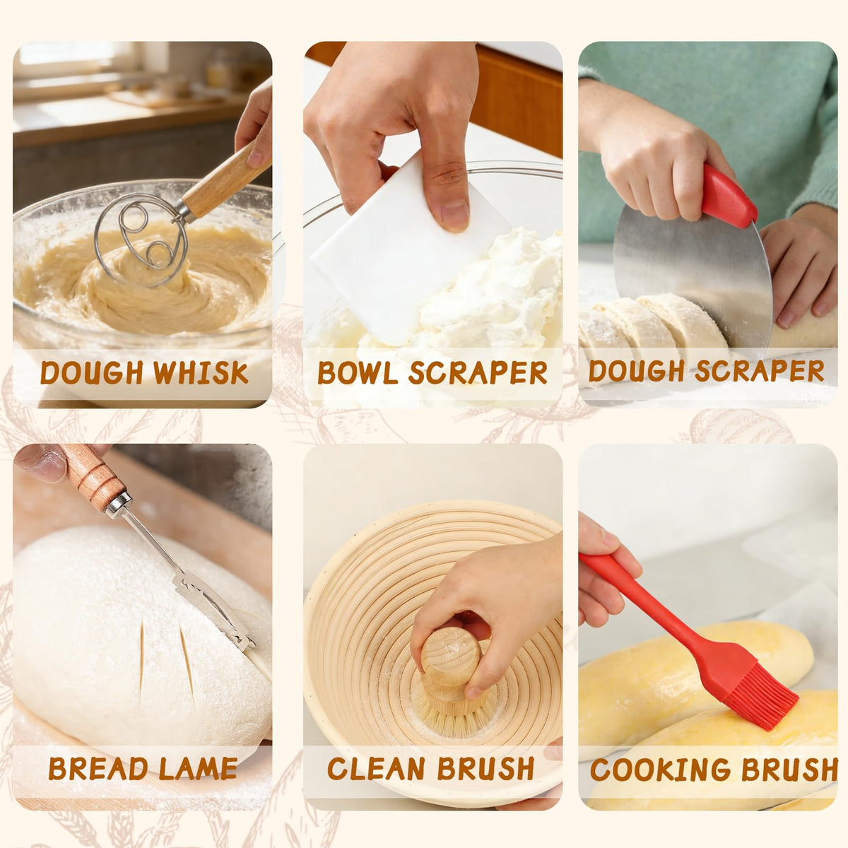 52 Pcs Sourdough Starter Kit, Sourdough Bread Baking Supplies with 9" Round & 10" Oval Banneton Bread Proofing Basket, Cooling Rack, Sour Dough Starter Jar, Bread Making Kit Gifts for Women Wife Mom