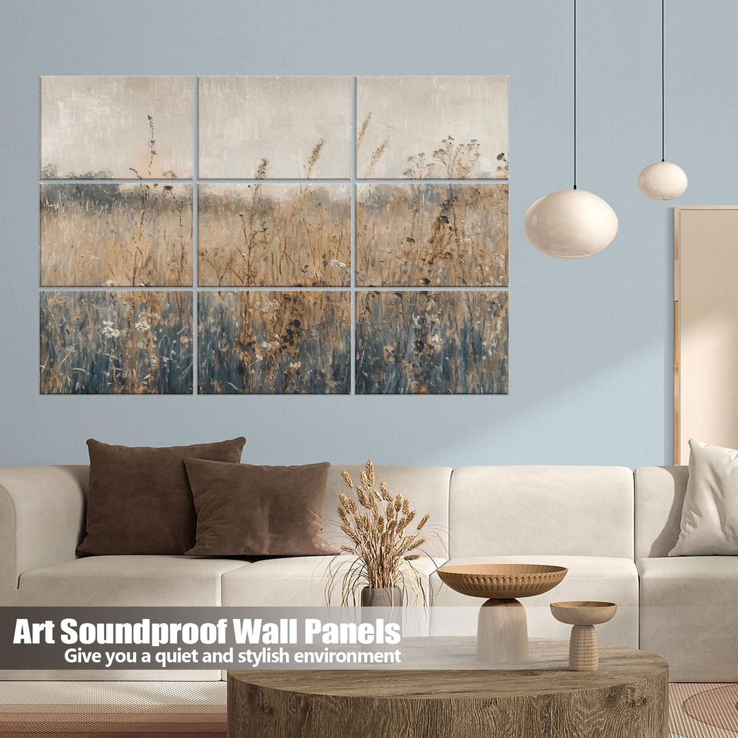ENSEPST 9 Pack Wall Art Acoustic Panels,48" X 36"Sound Absorbing Panels, Decorative Sound Dampening Panels, Acoustic Treatment for Studio Home and Office （time）