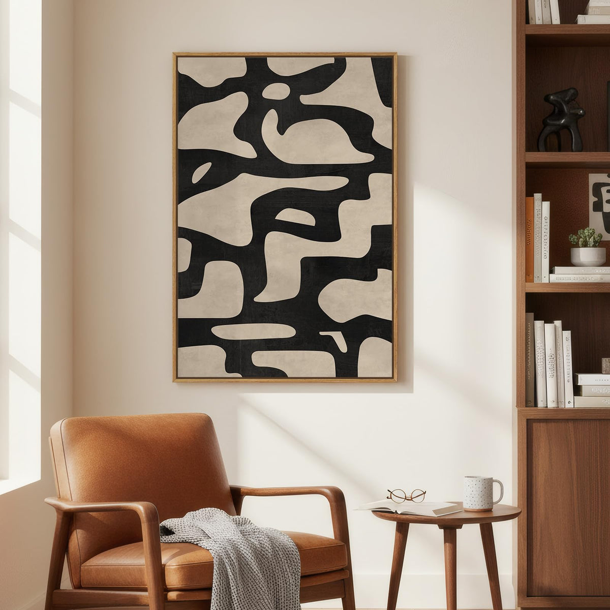 Framed Neutral Abstract Wall Art, Large Modern Canvas Prints Paintings Artwork for Walls, Minimalist Black and Beige Pictures for Living Room, Bedroom, Hallway, Home Office Wall Decor 24x36 In