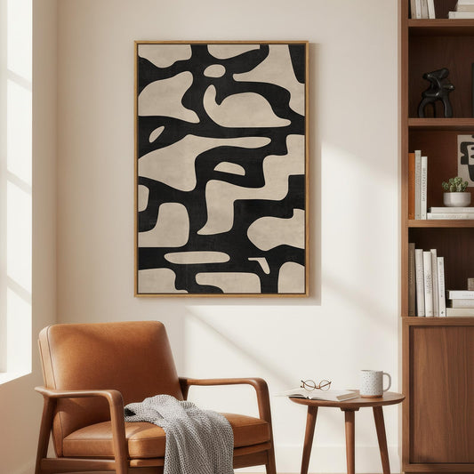 Framed Neutral Abstract Wall Art, Large Modern Canvas Prints Paintings Artwork for Walls, Minimalist Black and Beige Pictures for Living Room, Bedroom, Hallway, Home Office Wall Decor 24x36 In