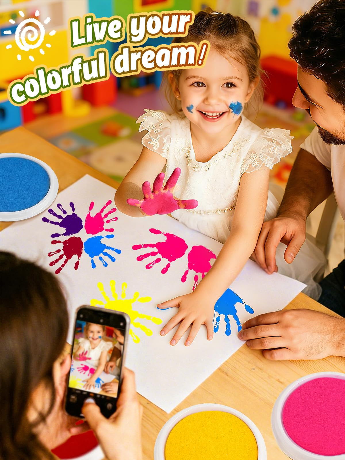 Large Washable Ink Pads for Kids - 7" Ink Pad for Handprint Footprint Toddler Finger Paint, 8 Vibrant Colors Stamp Pad Set for Card Making/Preschool Crafts/Birthday Gifts