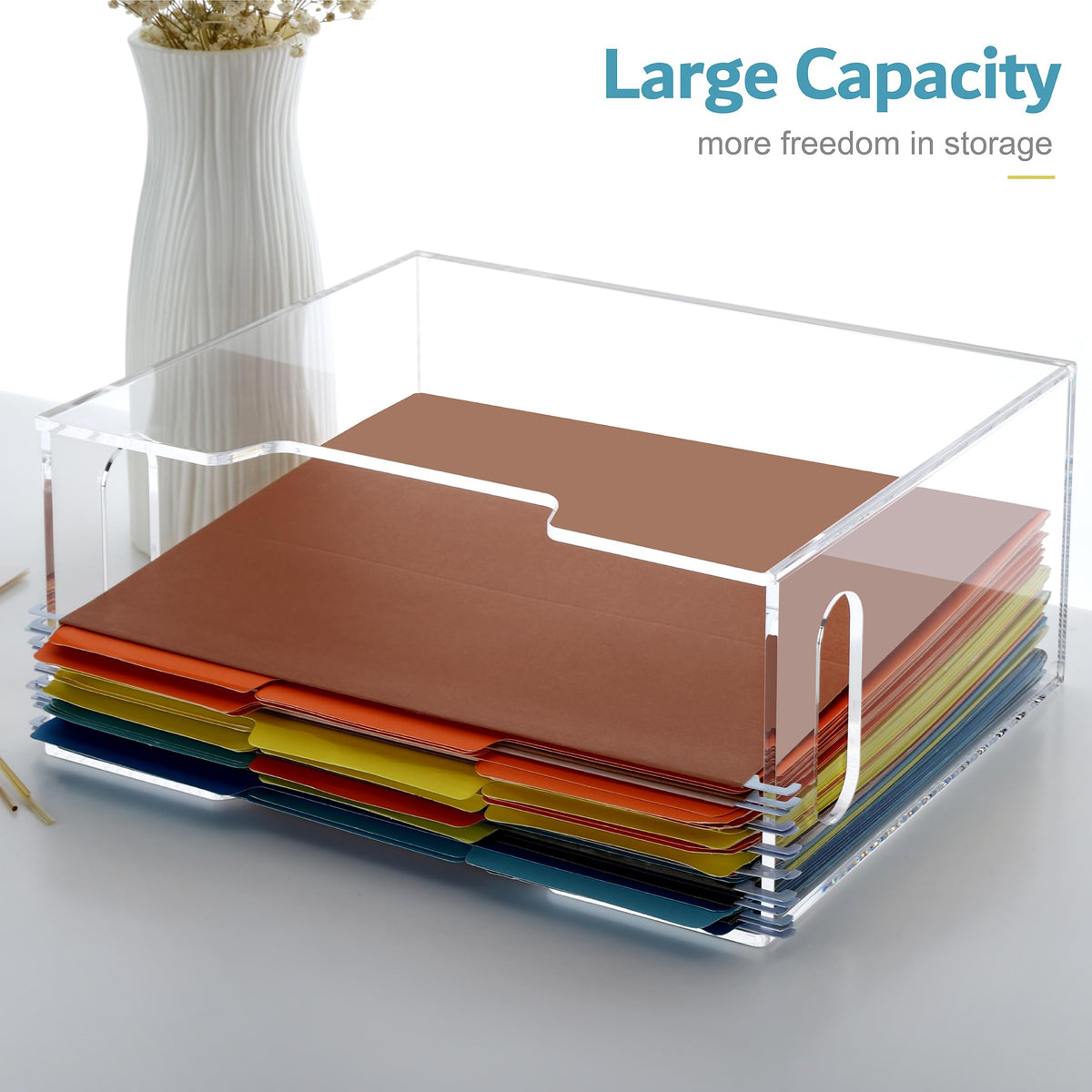 DINGHUO Acrylic File Folder Organizer, Hanging File Organizer Box, File Holder with Handles for Letter Size/A4, Clear File Box Desktop Folder Storage for Office Home Work -1 Pack