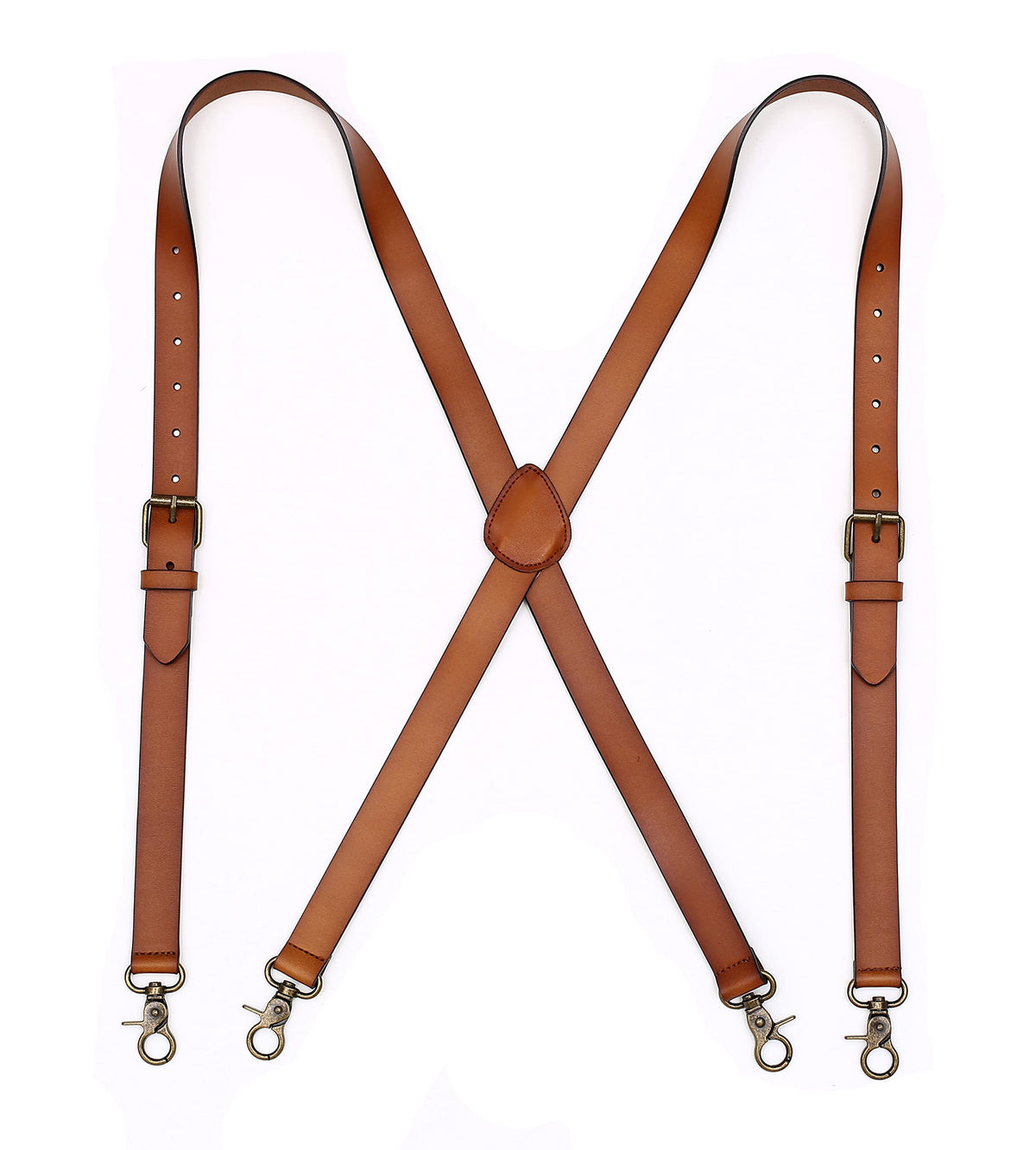 PAHVRION Mens Suspenders X Back Design Leather Suspenders Adjustable Brown Braces Groomsmen Gift for Wedding