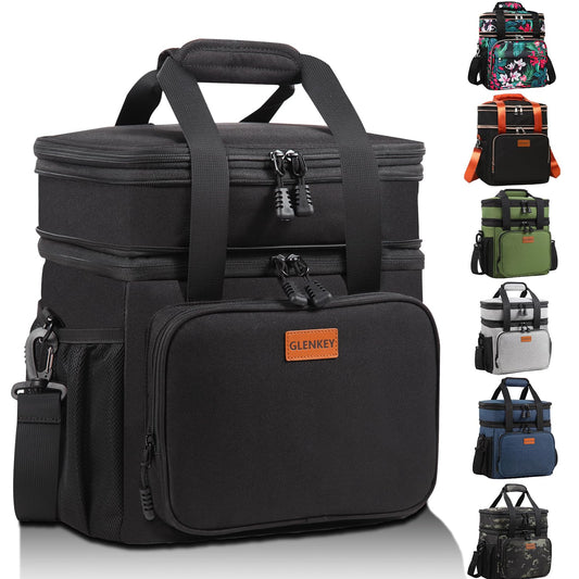 Expandable Lunch Box Cooler Bag - Insulated Soft Lunch Bag for Men Women - Large Lunchbox for Adults Work Camping Outdoor Travel Black 16L