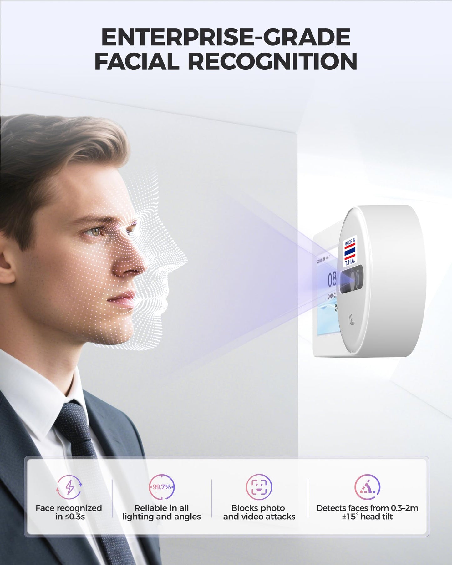 NGTeco Time Clock Cloud-Based, TC5 Face Recognition Time Clocks for Employees Small Business, 2.4G WiFi Remote Control Clock in and Out Machine with Software & iOS/Android App, No Monthly Fee