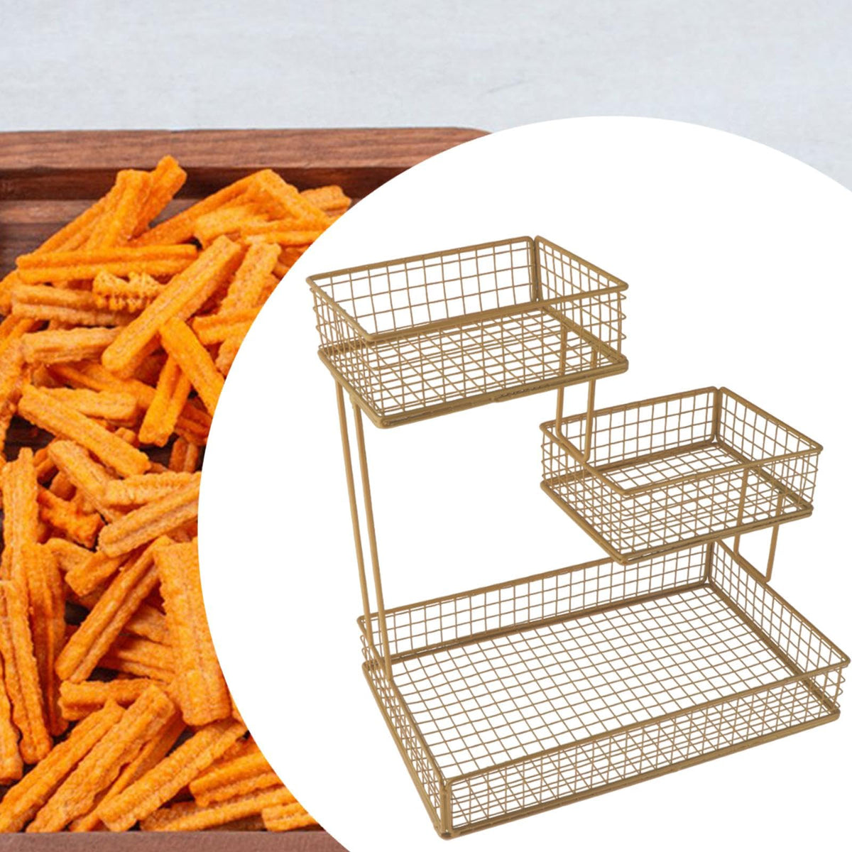 MagiDeal Metal Fruit Basket Snack Display Tray Countertop Large Capacity Multi Tier Metal Wire Storage Basket Home Use Storage Basket, gold