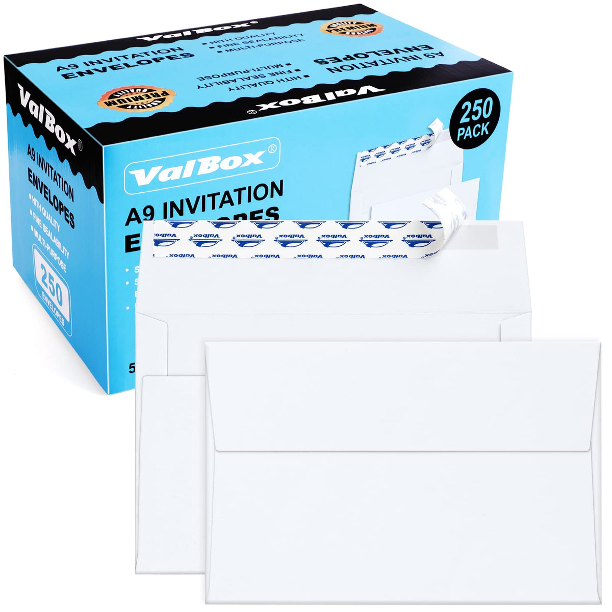 ValBox A9 Invitation Envelopes 250 Qty 5-3/4 x 8-3/4" White Envelopes Self Seal for Invitations, Photos, Wedding, Baby Shower Greeting Cards, Announcements - 5.75 x 8.75 Inches