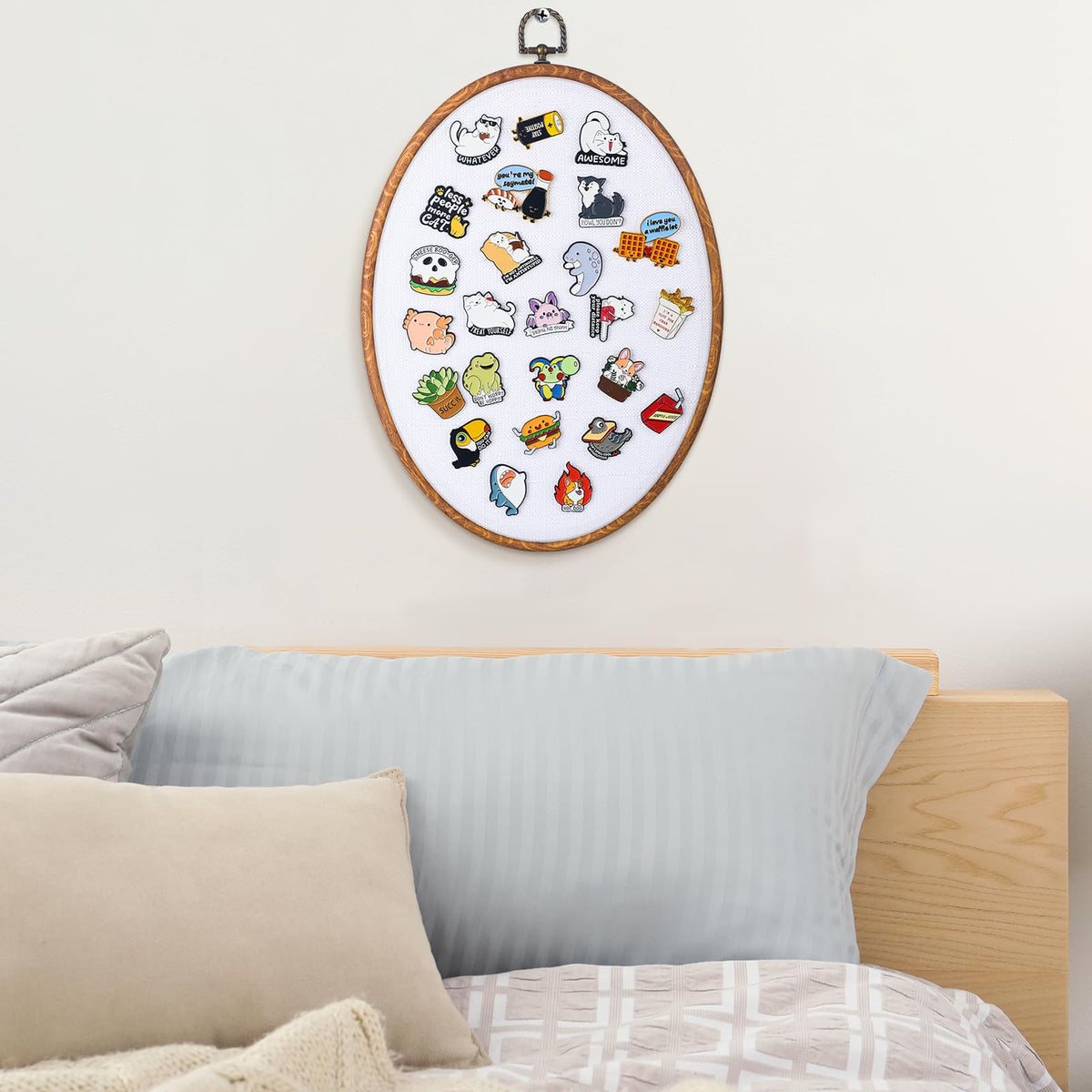 Yalikop Pin Display Board Fabric Enamel Pin Boards Wall Hanging Brooch Earrings Necklace Jewelry Holder Organizer Display Storage for Home and Holiday(White,11.4" X 8.6",1)