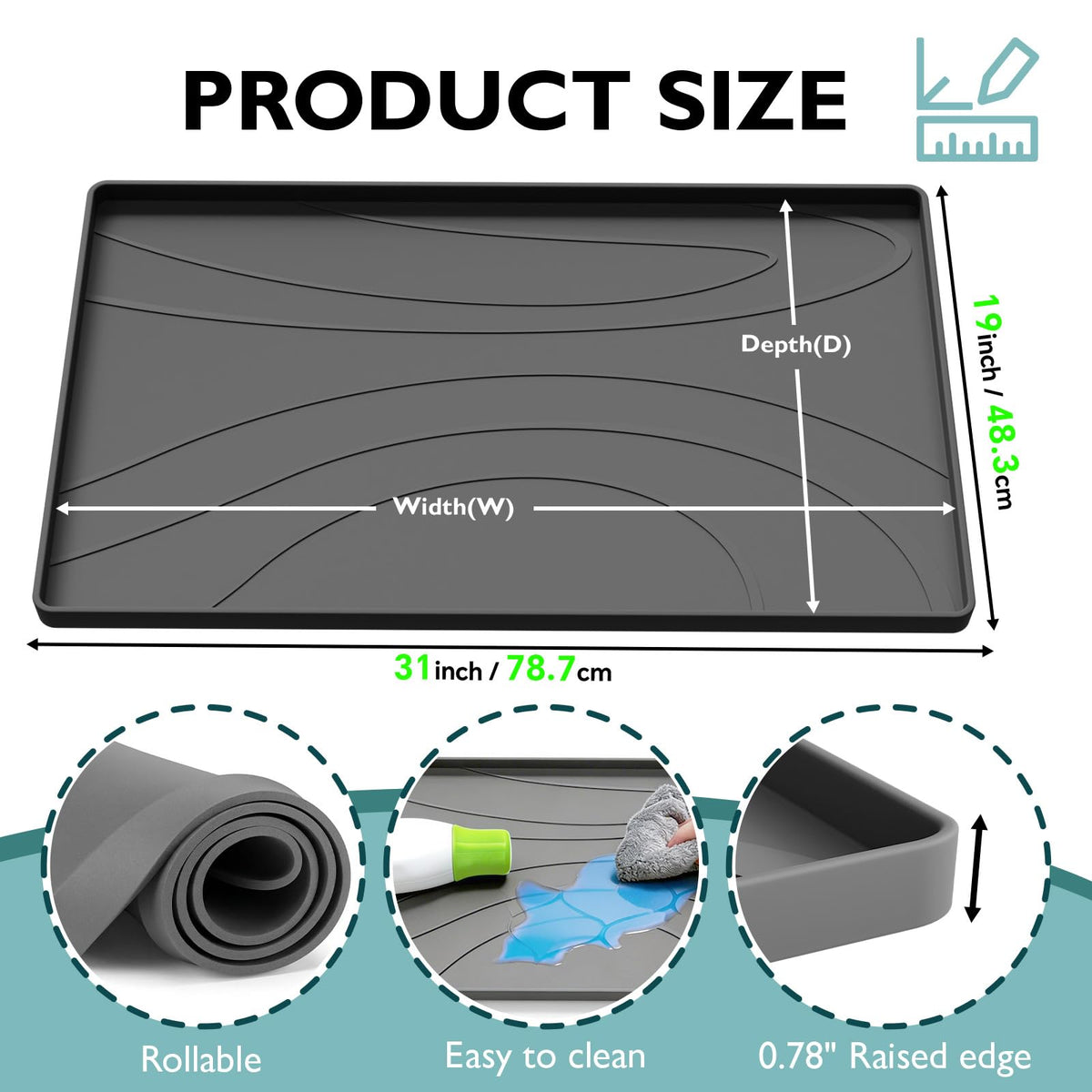 Under Sink Mat 31" x 19", Silicone Under Sink Liner for Kitchen and Bathroom, Waterproof Cabinet Protector Drip Tray, Protects Cabinets from Leaks and Spills
