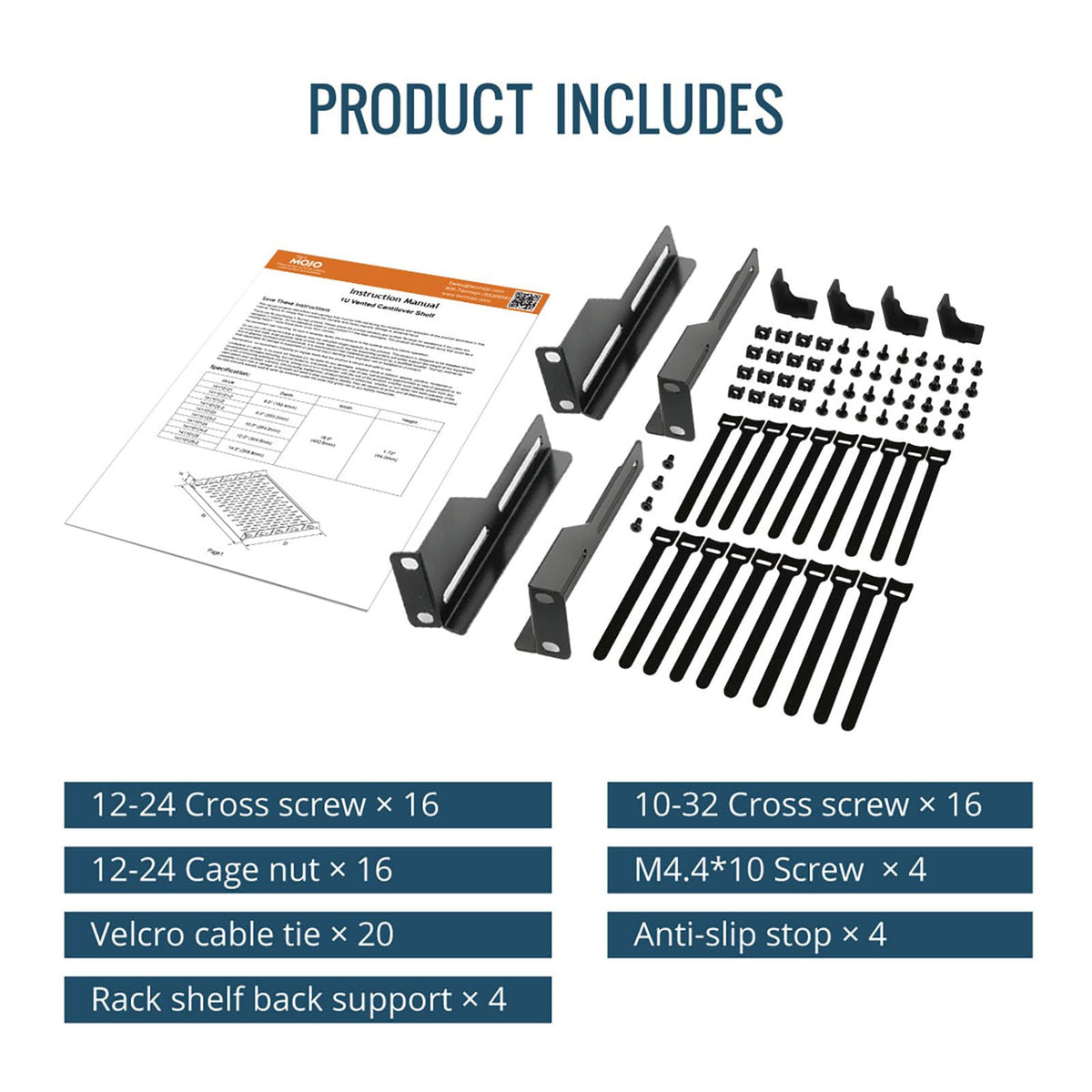 Tecmojo 1U Rack Shelf,19 inch Rack Shelf 14 inch Depth,Rack Mount Shelf with Anti-Slip Stops,Server Rack Shelf and Network Shelf for 19in Equipments, 110lbs Capacity of Vented 1U Shelf,No Lip(2 Pack)
