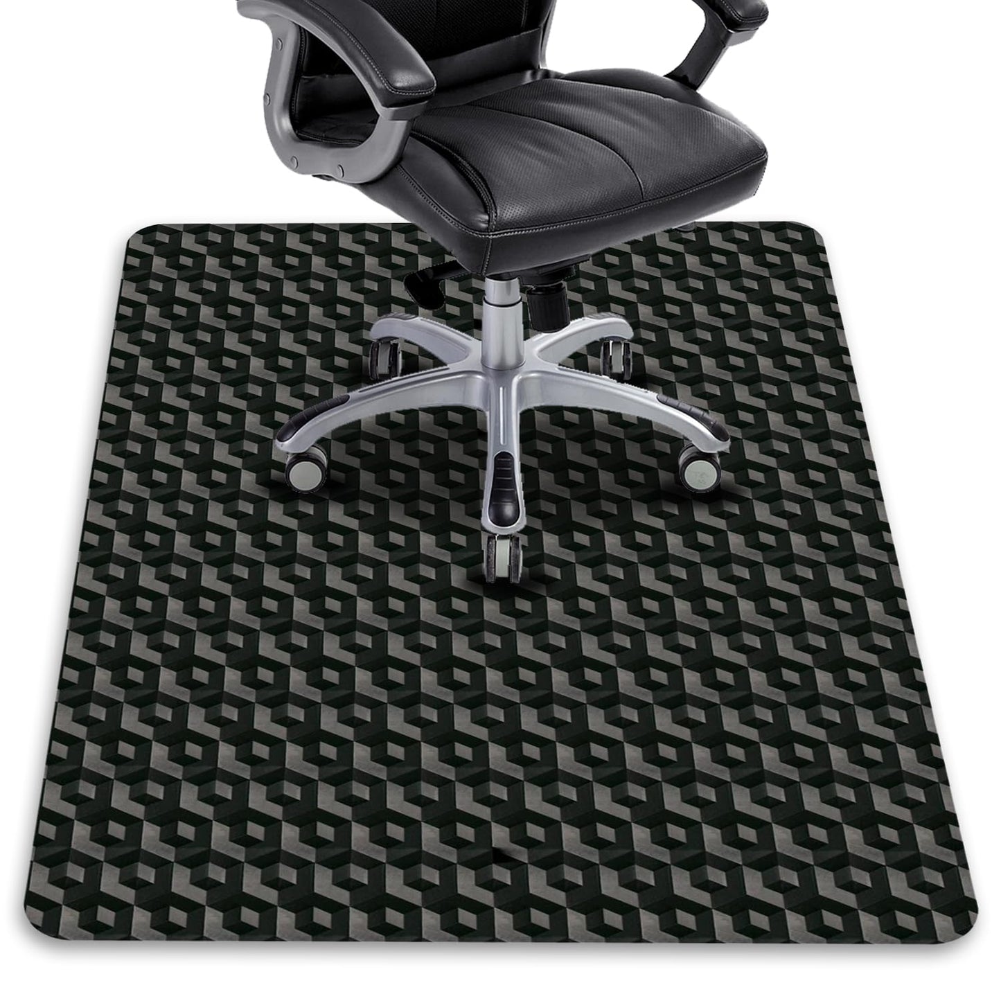 Office Chair Mat for Hardwood Floors, 48" x 36" Black 3D Pattern PVC Chair Mat, Heavy Duty Floor Protector for Rolling Chair, Easy Glide and Clean, Under Computer Desk Floor Mat for Home & Office Use