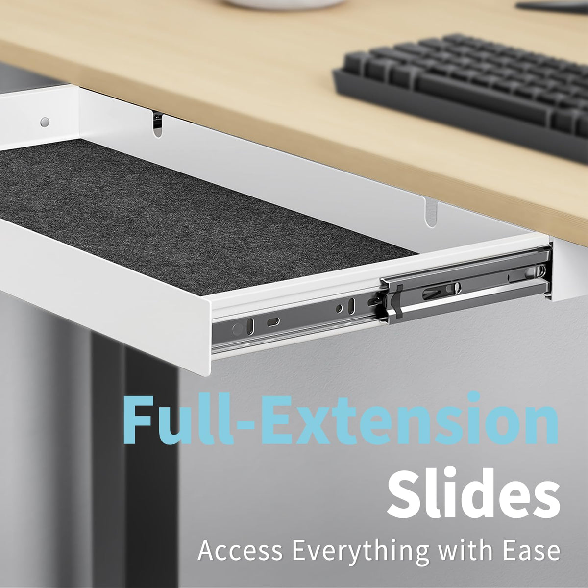 ERGO COLLECT Under Desk Drawer,20.1 inch Carbon Steel Slide-Out Under Table Storage Organizer With Full Extension Ball-Bearing Slides,Undermount Drawer For Standing Desk & Home Office,White