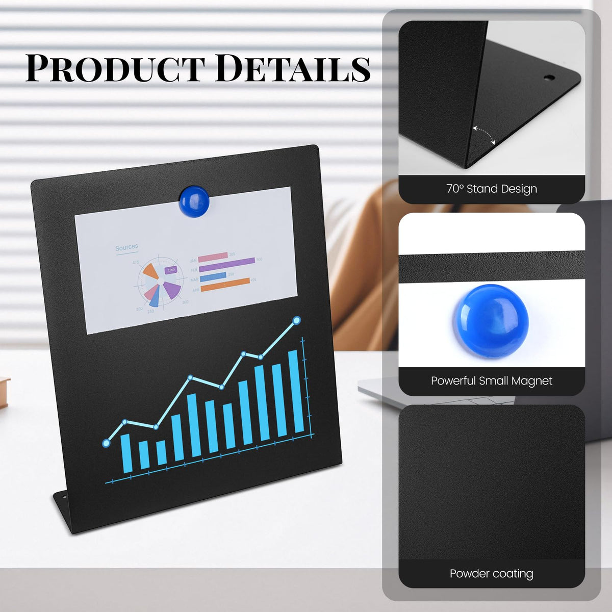 2 Pack Magnet Board,Black Magnetic Board,Metal Magnetic Bulletin Board,Magnet Display Stand for Home, School, Kitchen, Office