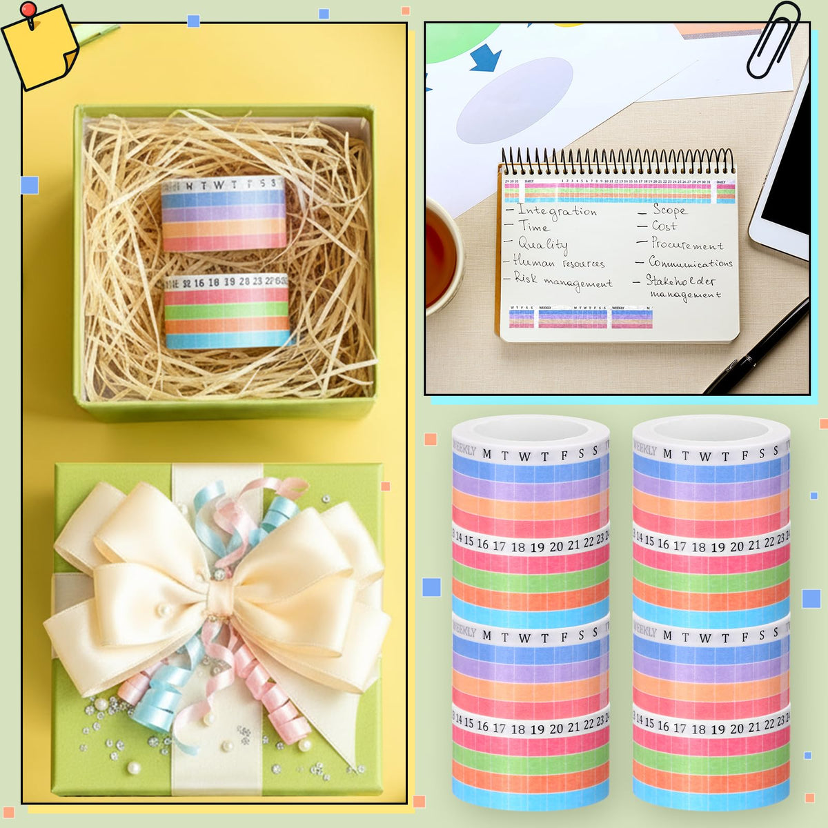 Epakh Habit Tracker Washi Tape Set, 6 Rolls Writable Calendar Planner Tapes with Day Week Number, Decorative Masking Tape for Journals Planners, Back to School Supplies for Students Teachers