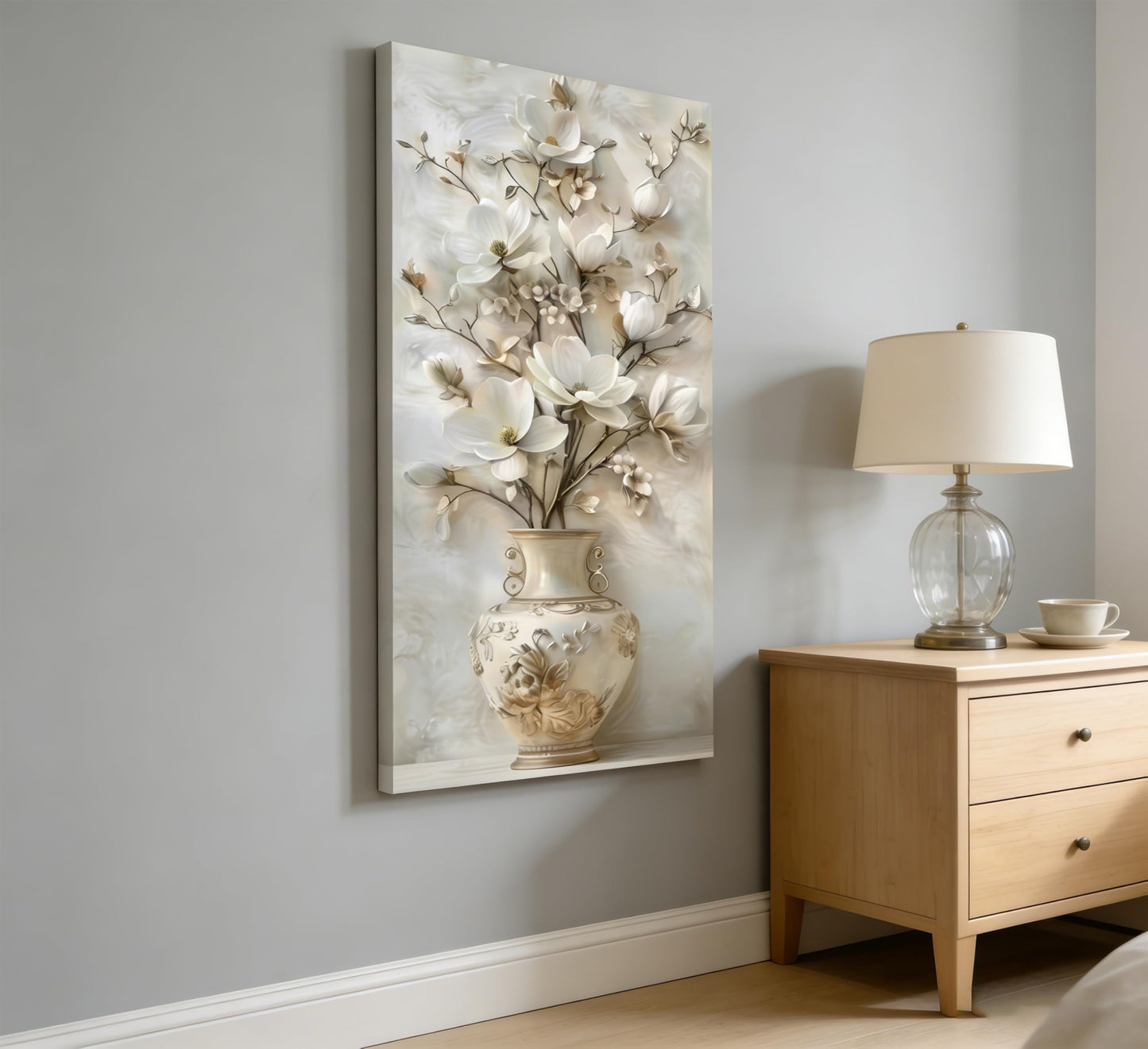 Large White Floral Canvas Wall Art Gold Vase Flower Painting Picture Wall Decor Flowers Botanical Poster Print Artwork for Living Room Bedroom Hallway Office