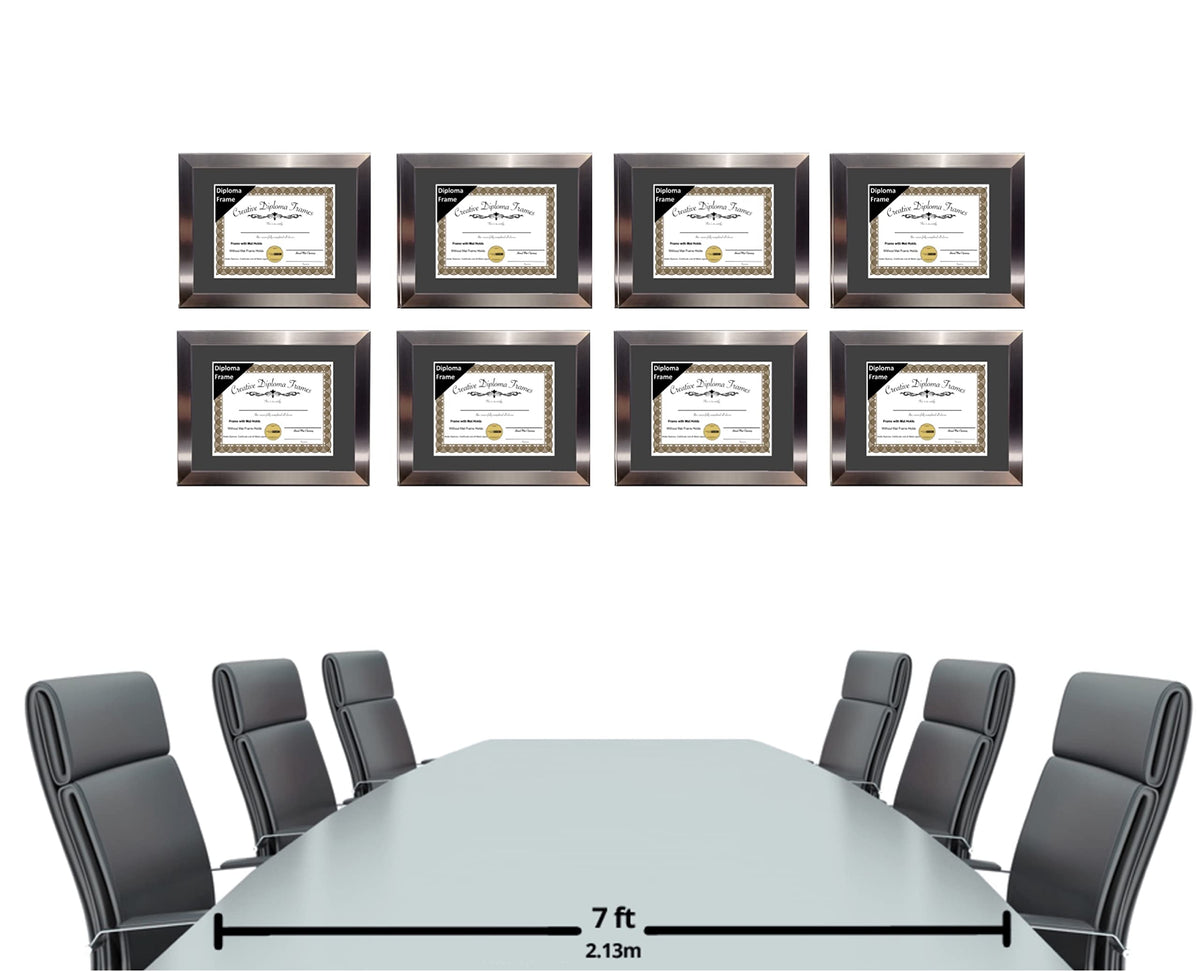 Creative Picture Frames 11” x 14” Stainless Steel Finish Diploma Frame with Black Mat to Hold 8.5 by 11-inch Graduation Documents w/Stand and Wall Hanger