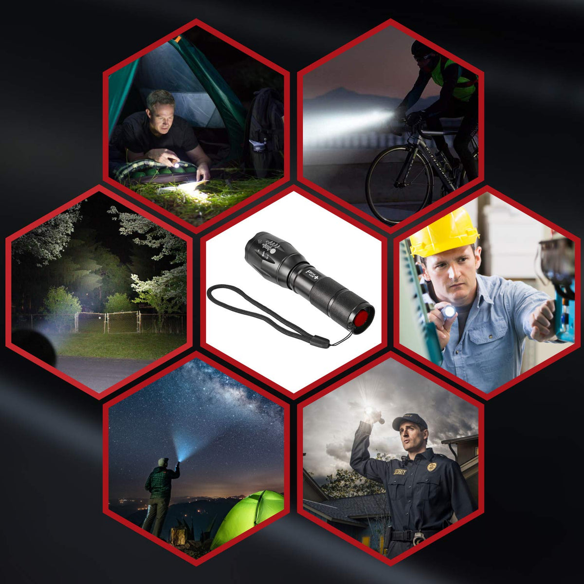 PeakPlus Rechargeable Tactical Flashlight LFX1000 (Rechargeable Battery and Charger Included) - High Lumens LED, Super Bright, Zoomable, 5 Modes, Water Resistant - Best Camping, Emergency Flashlights