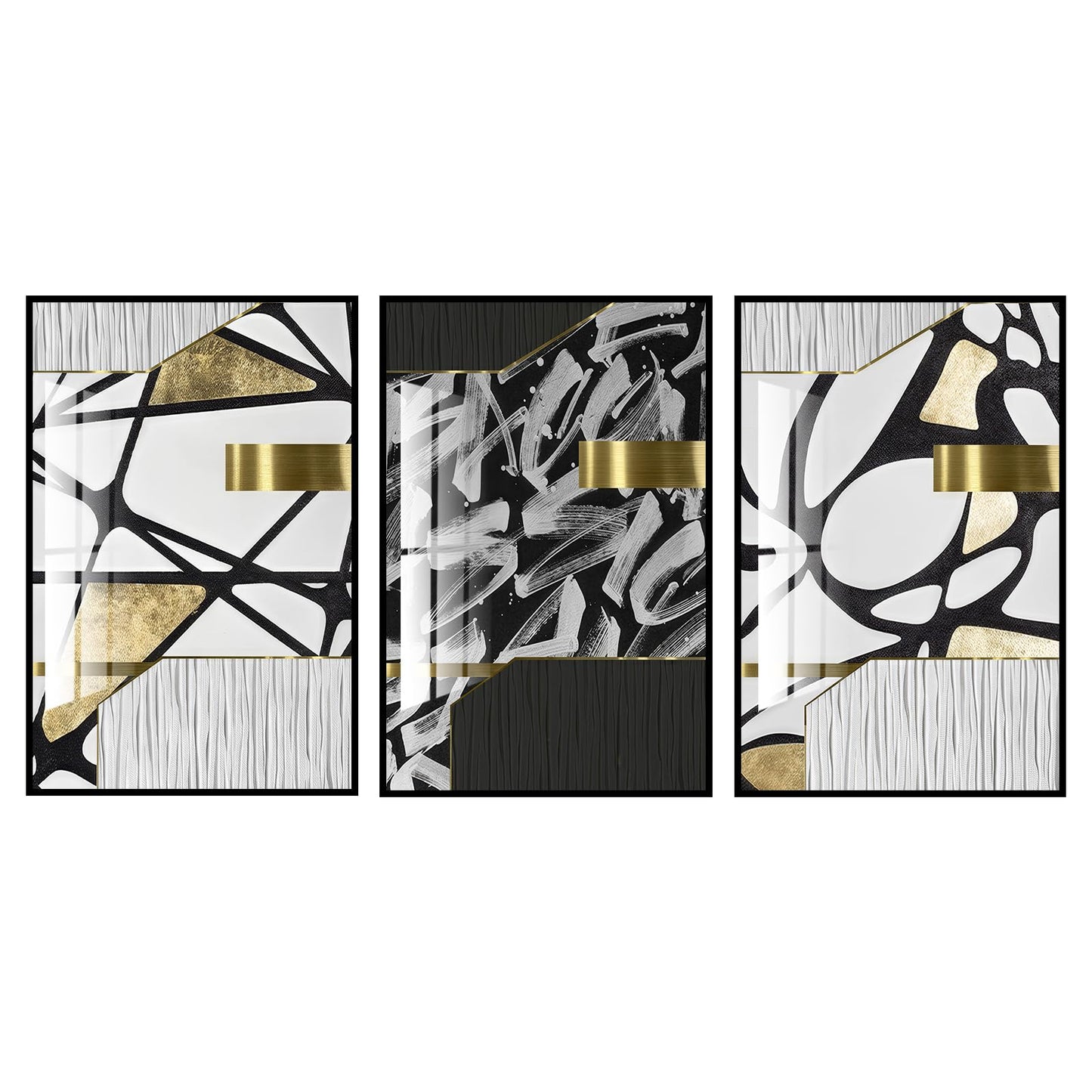 QKF bright abstract geometric wall decoration, modern minimalist black and white wall art, suitable for bedroom, living room, bathroom, office, home poster printing 16 "X 24" inch 3-piece set