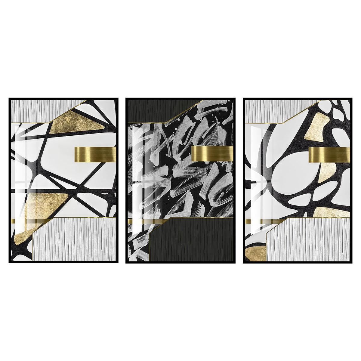 QKF large bright abstract geometric wall decoration, modern minimalist black and white wall art, suitable for bedroom, living room, bathroom, office, home poster printing 20 "X 28" inch 3-piece set
