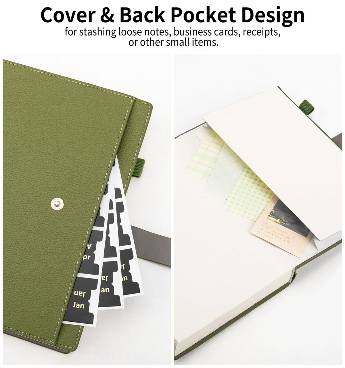 A5 Lined Leather Journal Notebook, Hardcover Journal Set with Pen, Monthly Index Tabs and Gift Box, 320 Pages 100GSM Thick Paper, Thick Daily Diary, Journal for Women, Men, School, Travel, Work(Green)