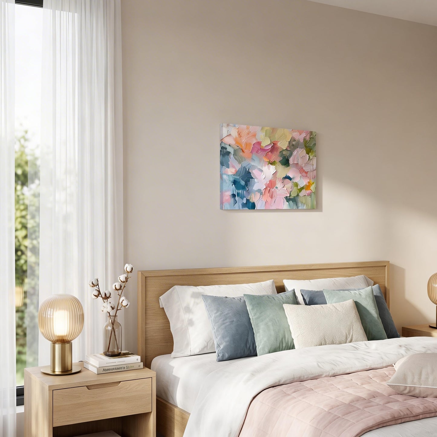 KKJ Pink Abstract Canvas Wall Art, Modern Colorful Oil Painting Style Print, Danish Pastel Palette Wall Decor, Ready to Hang, 12 x 16 Inches