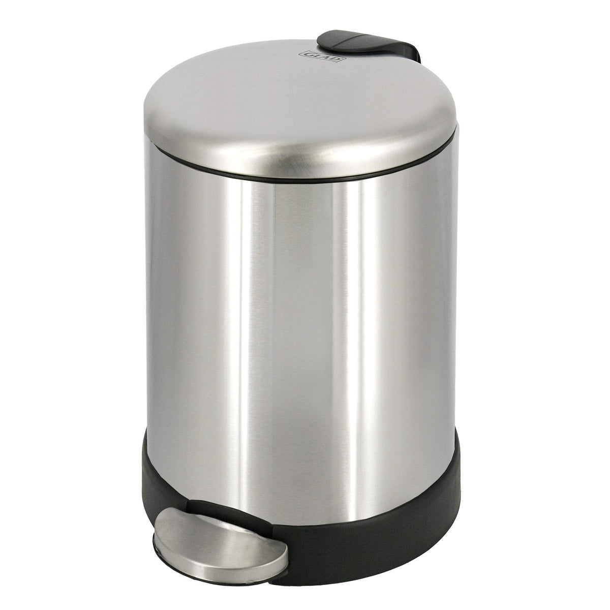Glad Small Trash Can, 1.2 Gallon | Round Stainless Steel Garbage Bin with Soft Close Lid & Step Foot Pedal | Metal Waste Basket with Removable Inner Bucket, Stainless, 8 x 9.5 x 12 inches