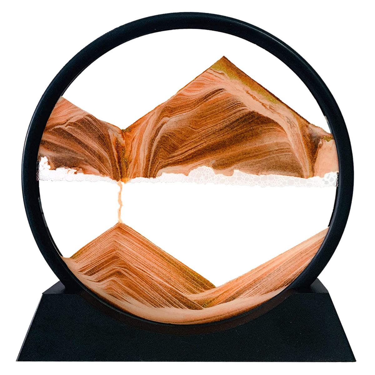 HYUGF Moving Sand Art Picture Decor, 3D Deep Sea Sandscape Liquid Motion, Round Glass Frame Display Flowing Sand Relaxing Gift for Kids Adults Home Office Work Desktop Decoration Toy (Gold, 7")