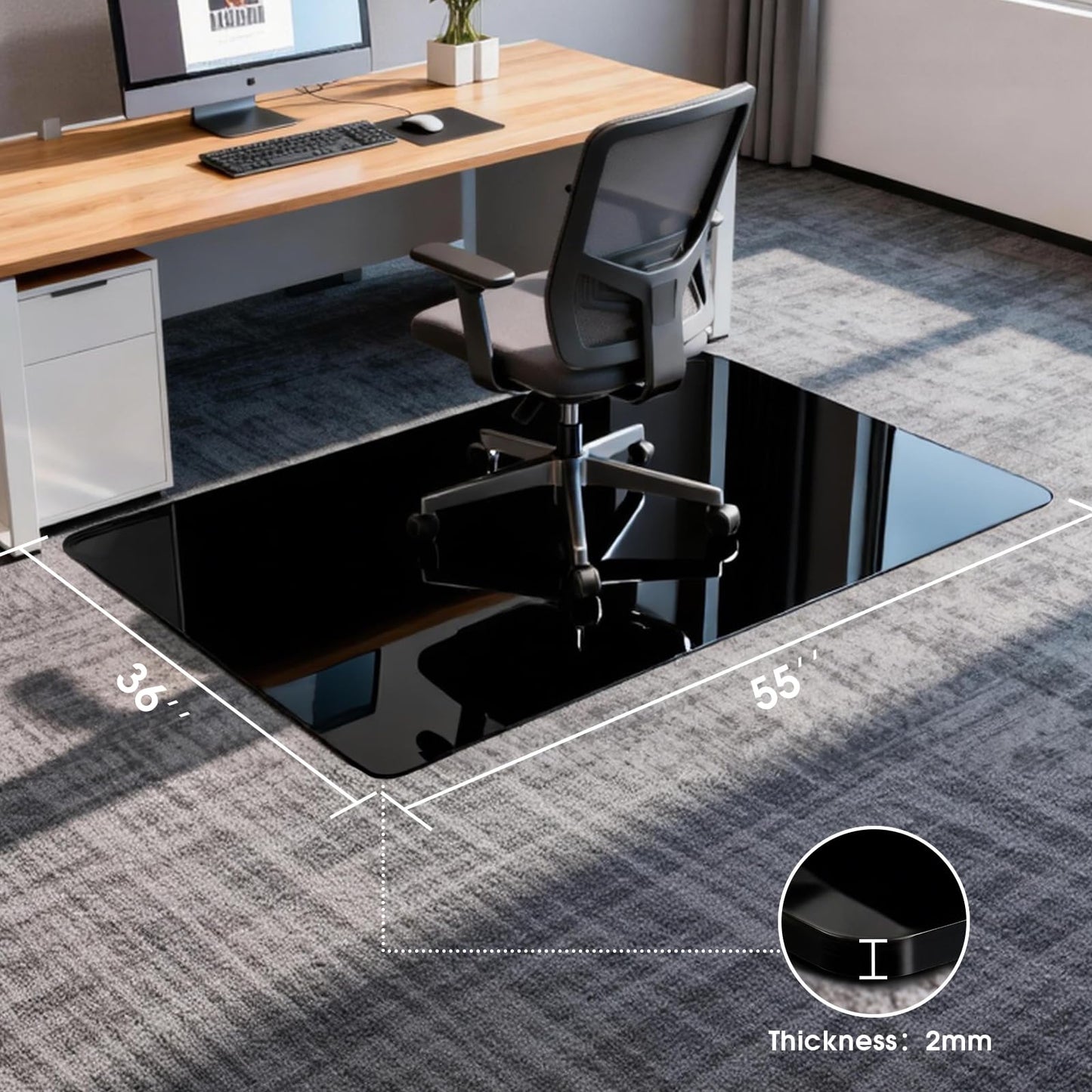 ProsperJoyChant Elasticity Black Clear Chair Mat 36" x 55" - Transparent Protective Floor Mat for Hardwood & Tile Floors, Home & Office Rectangle Hard Floor Protection Mat