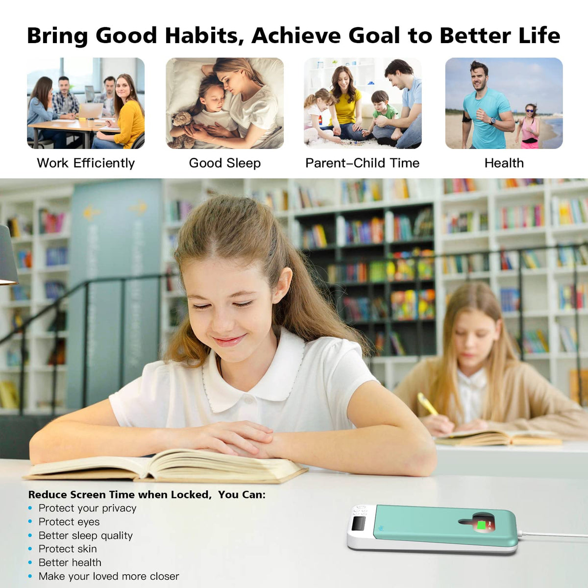 ySky Timed Lock Box, Portable Phone Locker with Self-Control Timer for iPhone, Android, Helping Kids, Students, Adults Focus Back, Mobile Phone Addiction Control (Green)