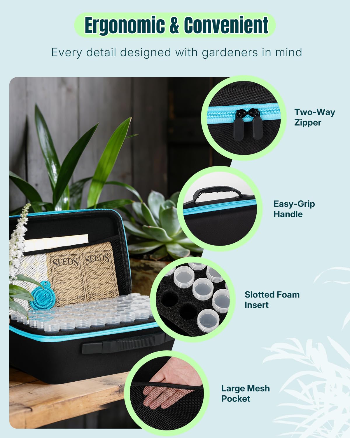 Pawfly 120-Slot Seed Organizer Box with Zipper for Storage, Includes 20 Envelopes, Labels, Tweezers & Tray (Seeds not Included), Sturdy & Portable Seed Storage Saver for Packets, Bank, Gardening