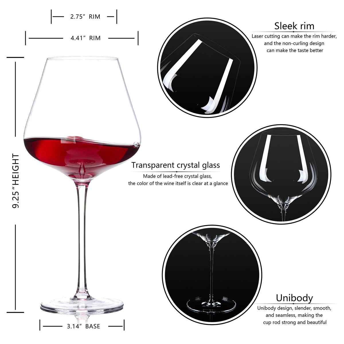 BACLIFE Hand Blown Red Wine Glasses Set of 4 – 23 oz Burgundy Wine Glasses With Long Stem – Large Premium Crystal Wine Glass – Unique Gift for Wedding, Anniversary, Mother’s Day – Clear