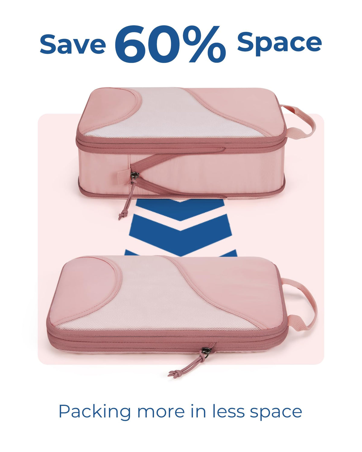 BAGSMART Compression Packing Cubes - 6 Set Travel Packing Cubes for Suitcases, Compression Suitcase Organizers with Shoe Bag Baby Pink
