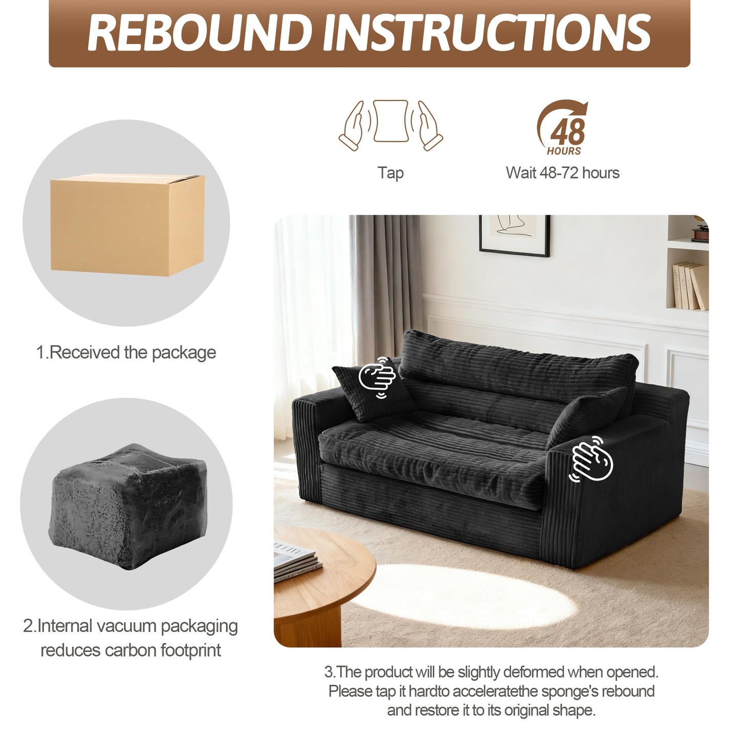 NLDD Convertible Sofa Bed, Pull Out Boneless Couch Loveseat Floor Sofa Bed with Pillows, 2-Seater Folding Sofa Loveseat Boneless Couch for Living Room, Bedroom, Apartment, Office (Black)