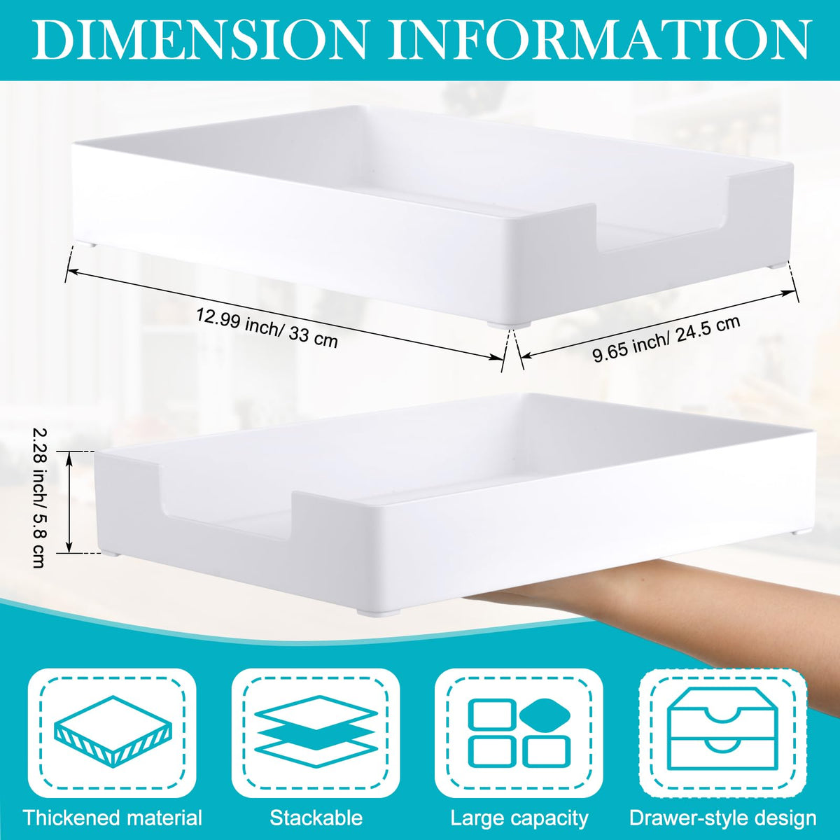 Cinnvoice 2 Pcs Letter-Size Desk Tray, Stackable Plastic Paper Holder, A4 Paper Tray Organizer for Office, School, Home Storage, Multi-use File & Document Organizer(White)