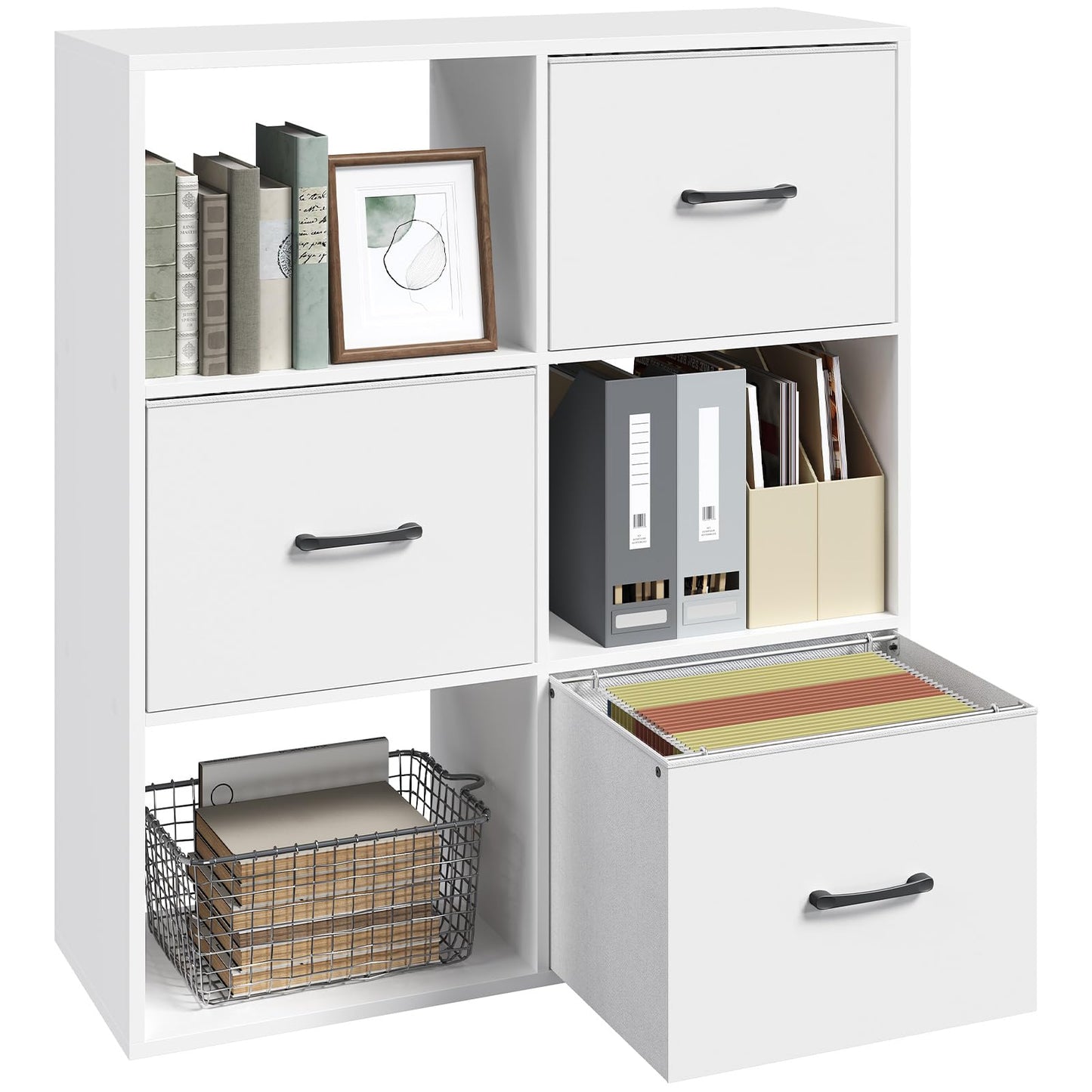 MAHANCRIS 3 Drawer File Cabinet, lateral Filing Cabinet for Home Office, 3 Tier Bookshelf, Modern Office Storage with Printer Stand for A4/Letter Files, White FCWT9001