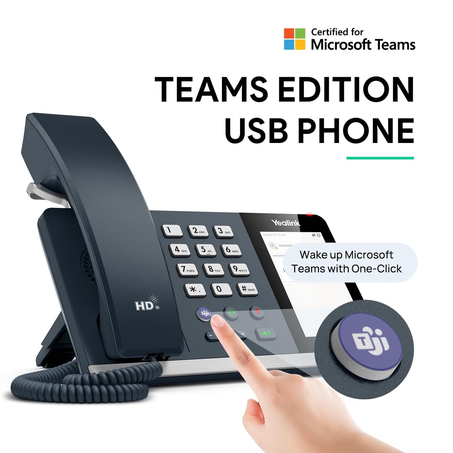 Yealink MP45 Microsoft Teams Certified USB Desk Phone | NOT SIP/VoIP Compatible | Plug & Play,Powered by Computer via USB-A/C | Dedicated Teams/Skype Device.