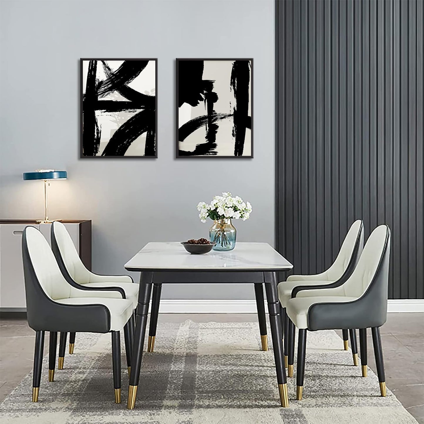 Black and White Brush Stroke Wall Art Modern Abstract Minimalist Ink Line Painting Picture Mid Century Geometric Prints Canvas Poster Retro Graffiti Artwork for Office Home Decor 12x16in Unframed