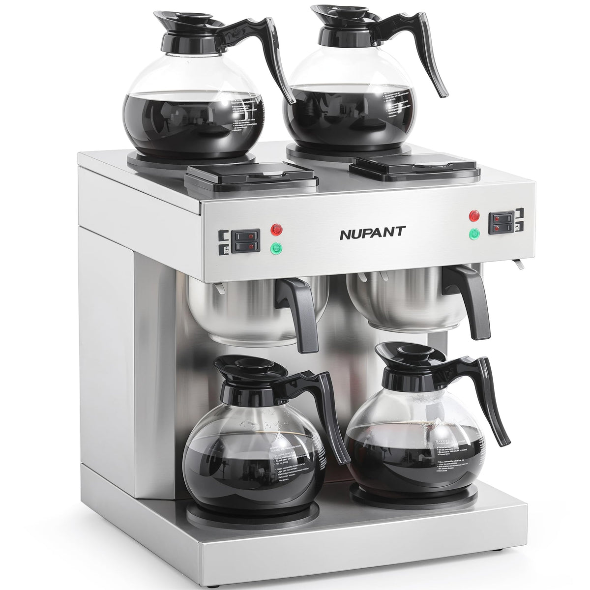 NUPANT Dual Drip Commercial Coffee Maker, 200 Cup/hour, 7.2L Pour Over Coffee Machine with 4 Glass Carafe and 4 Warmers, Stainless Steel Double Coffee Brewer Staition for Restaurant and COFFEE Bar