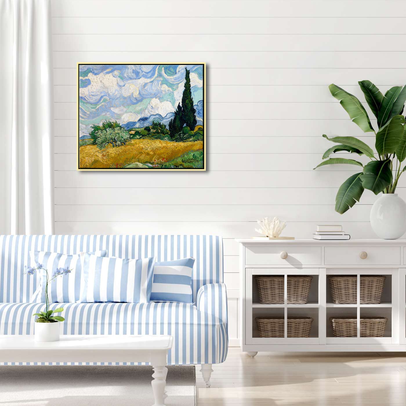 Wieco Art Framed Canvas Art Wheat Field with Cypresses by Van Gogh Impressionist Landscape oil Paintings Canvas Prints Artwork Wall Art for Living Room Home Office Decorations